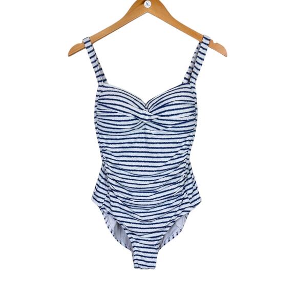 Nip Tuck Swim Blue & White Stripe Multi Fit Cup Ruched Bust One Piece Swimsuit - Picture 7 of 11